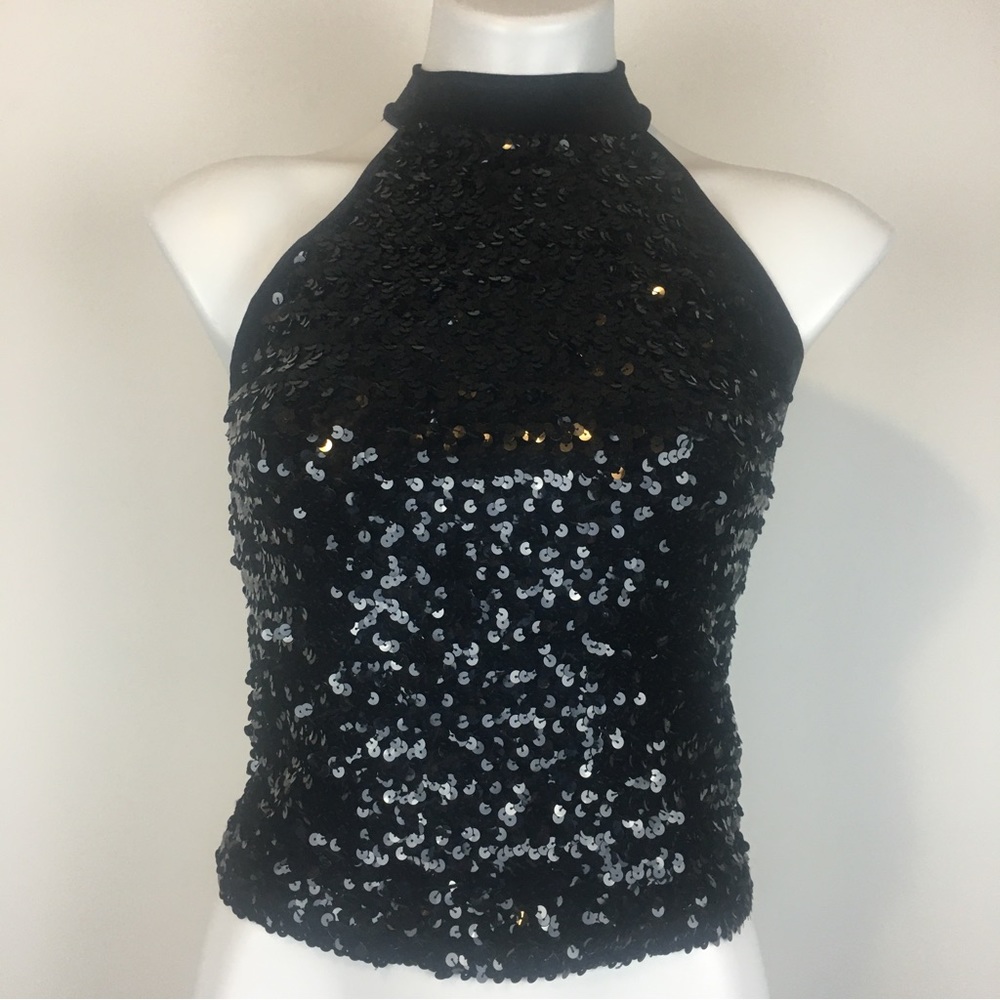 Wolff Fording & Company Sleeveless Sequin Dance/Party Top Black Size MA